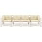 vidaXL Garten-Palettensofa 4-Sitzer mit Kissen in Creme Holz vidaXL Garten-Palettensofa 4-Sitzer mit Kissen in Creme Holz