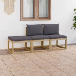 vidaXL 3-tlg. Garten-Lounge-Set mit Kissen in Anthrazit