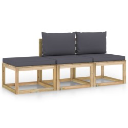 vidaXL 3-tlg. Garten-Lounge-Set mit Kissen in Anthrazit