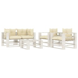  vidaXL 5-tlg. Garten-Lounge-Set Paletten mit Kissen in Creme Holz