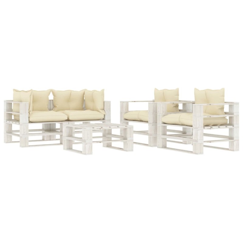 vidaXL 5-tlg. Garten-Lounge-Set Paletten mit Kissen in Creme Holz vidaXL 5-tlg. Garten-Lounge-Set Paletten mit Kissen in Creme Holz