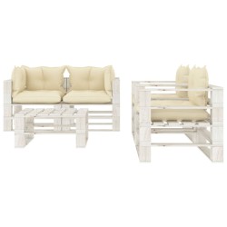  vidaXL 5-tlg. Garten-Lounge-Set Paletten mit Kissen in Creme Holz