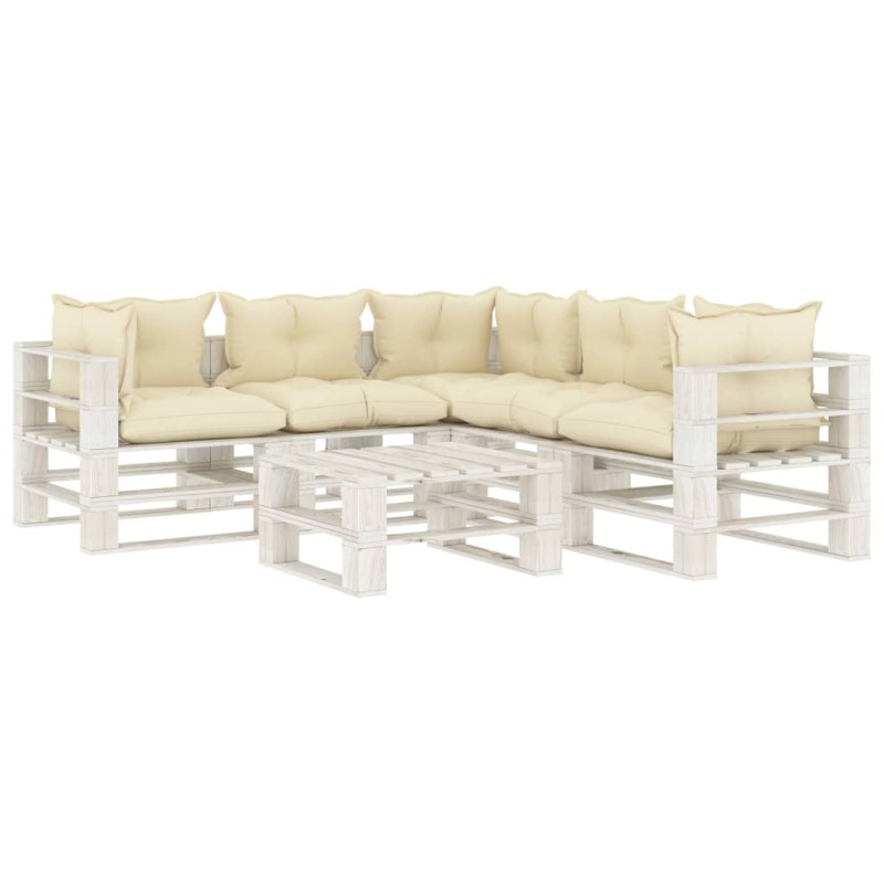 vidaXL 6-tlg. Garten-Lounge-Set Paletten mit Kissen in Creme Holz vidaXL 6-tlg. Garten-Lounge-Set Paletten mit Kissen in Creme Holz