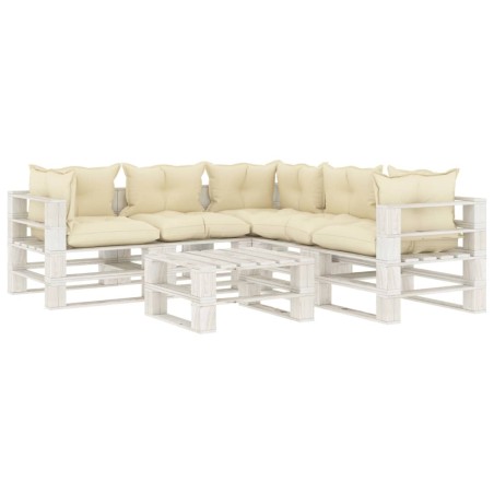 vidaXL 6-tlg. Garten-Lounge-Set Paletten mit Kissen in Creme Holz