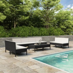 10-tlg. Garten-Lounge-Set mit Auflagen Poly Rattan Schwarz