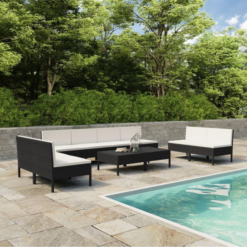 10-tlg. Garten-Lounge-Set mit Auflagen Poly Rattan Schwarz 10-tlg. Garten-Lounge-Set mit Auflagen Poly Rattan Schwarz