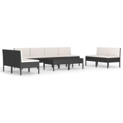 10-tlg. Garten-Lounge-Set mit Auflagen Poly Rattan Schwarz