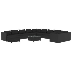 vidaXL 12-tlg. Garten-Lounge-Set mit Kissen Poly Rattan Schwarz