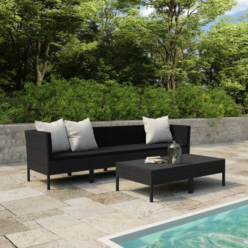 vidaXL 6-tlg. Garten-Lounge-Set mit Auflagen Poly Rattan Schwarz vidaXL 6-tlg. Garten-Lounge-Set mit Auflagen Poly Rattan Schwarz