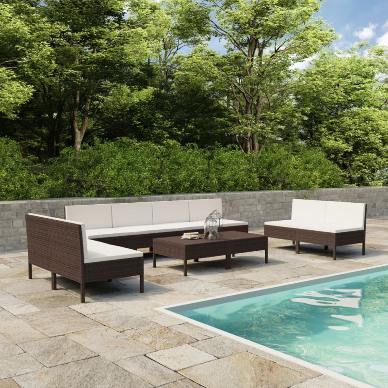 10-tlg. Garten-Lounge-Set mit Auflagen Poly Rattan Braun 10-tlg. Garten-Lounge-Set mit Auflagen Poly Rattan Braun