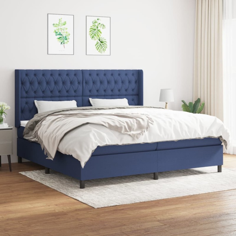vidaXL Boxspringbett mit Matratze Blau 200x200 cm Stoff vidaXL Boxspringbett mit Matratze Blau 200x200 cm Stoff