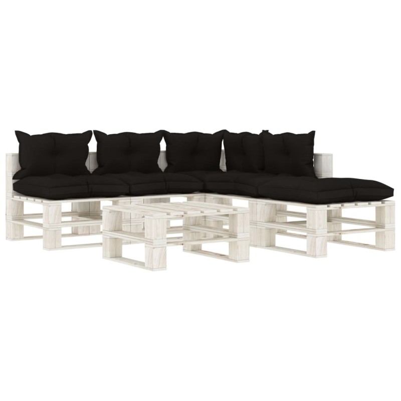 vidaXL 6-tlg. Garten-Lounge-Set Paletten mit Kissen in Schwarz Holz vidaXL 6-tlg. Garten-Lounge-Set Paletten mit Kissen in Schwarz Holz