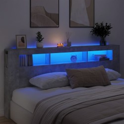 vidaXL LED-Kopfteil Betongrau 220x18,5x103,5 cm Holzwerkstoff