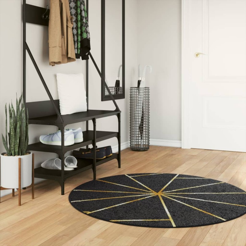 vidaXL Teppich Waschbar Schwarz und Golden Ø 120 cm Rutschfest vidaXL Teppich Waschbar Schwarz und Golden Ø 120 cm Rutschfest