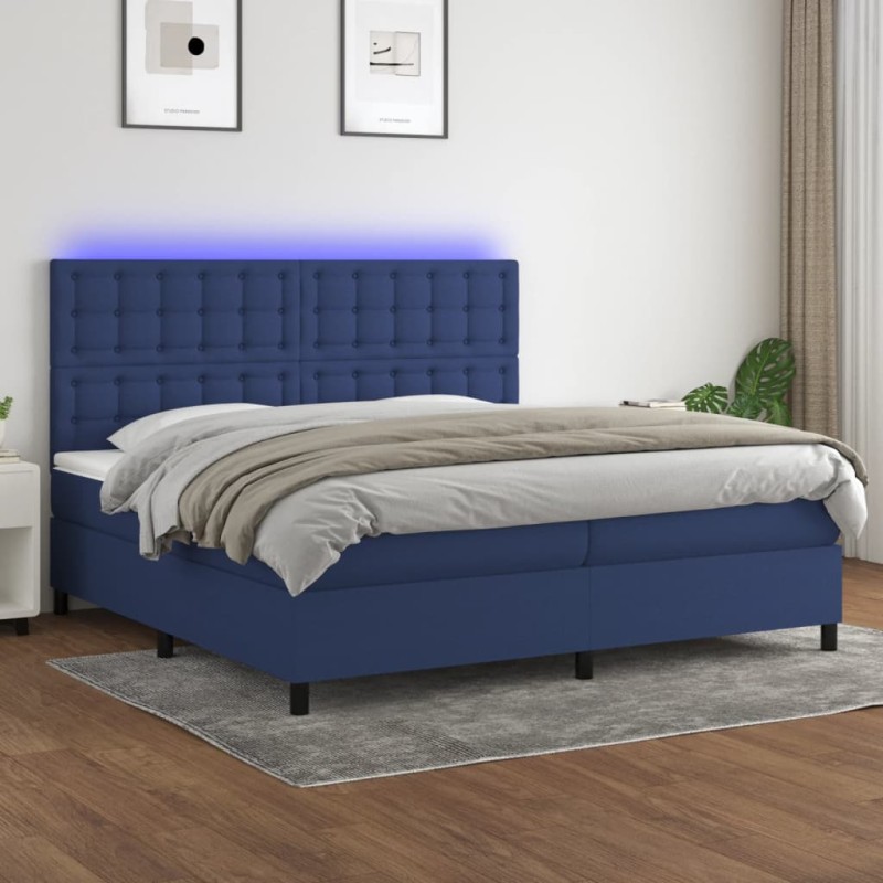 vidaXL Boxspringbett mit Matratze & LED Blau 200x200 cm Stoff vidaXL Boxspringbett mit Matratze & LED Blau 200x200 cm Stoff