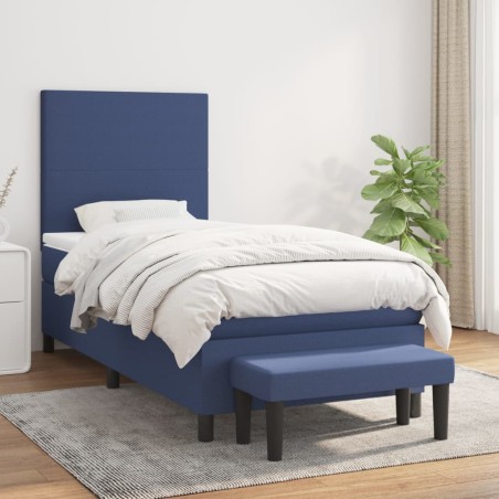 vidaXL Boxspringbett mit Matratze Blau 100x200 cm Stoff