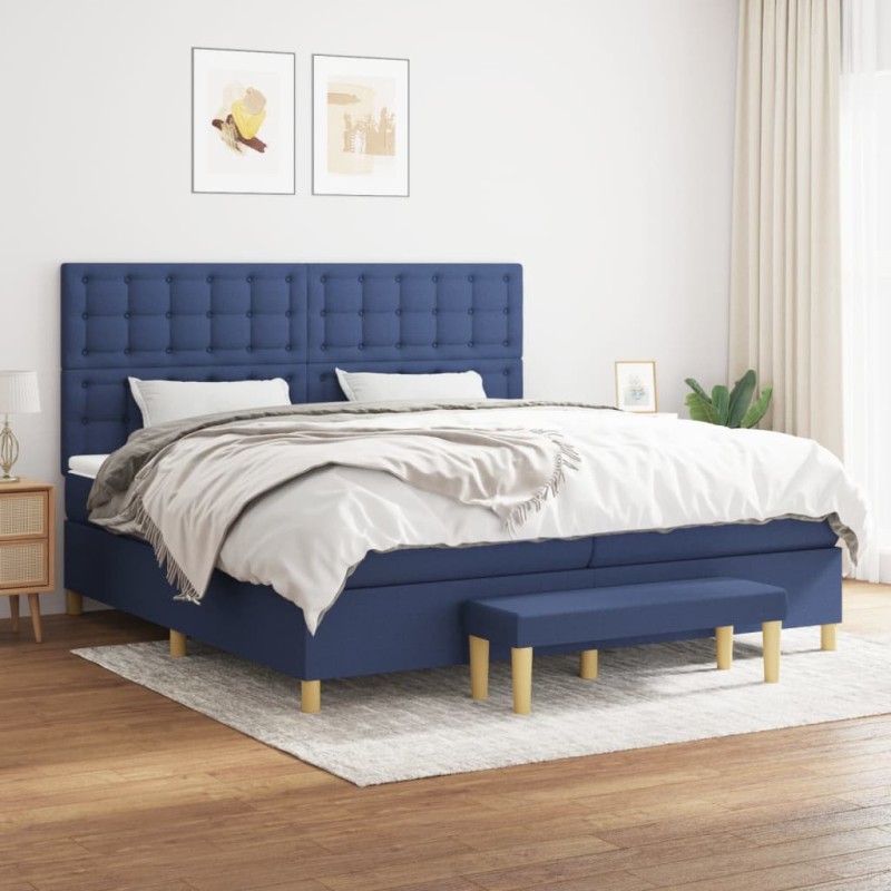 vidaXL Boxspringbett mit Matratze Blau 200x200 cm Stoff vidaXL Boxspringbett mit Matratze Blau 200x200 cm Stoff