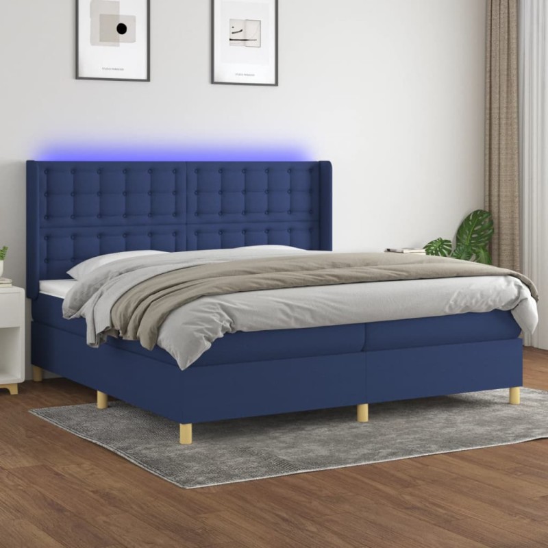 vidaXL Boxspringbett mit Matratze & LED Blau 200x200 cm Stoff vidaXL Boxspringbett mit Matratze & LED Blau 200x200 cm Stoff