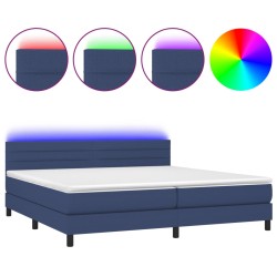 vidaXL Boxspringbett mit Matratze & LED Blau 200x200 cm Stoff