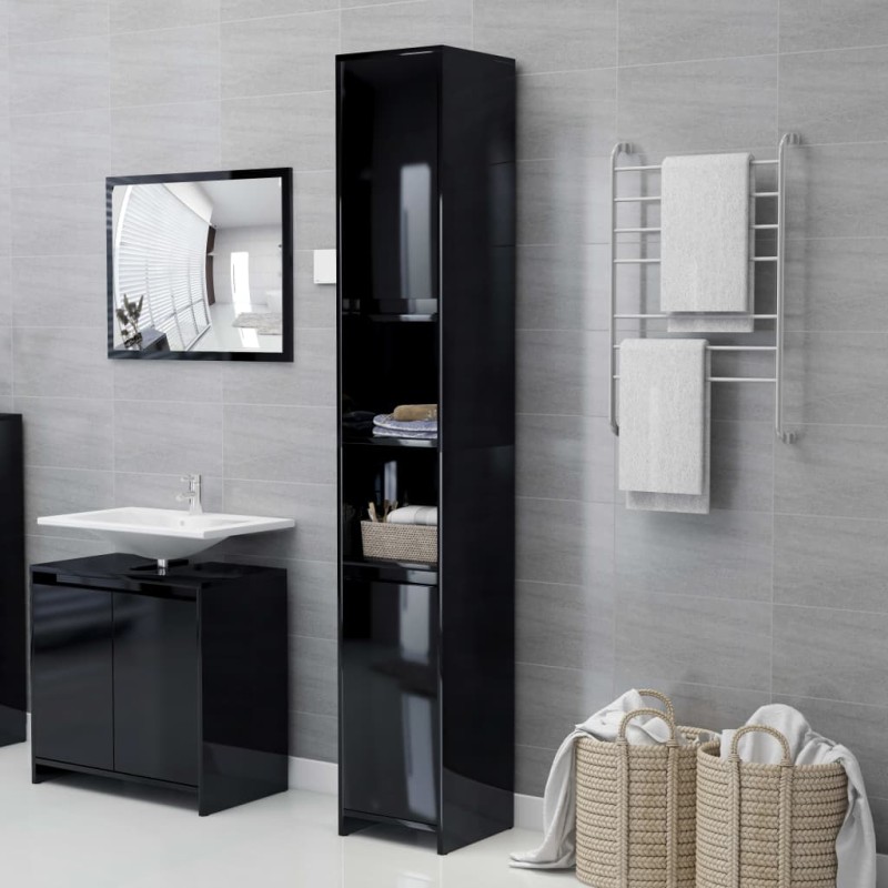 vidaXL Badezimmerschrank Hochglanz-Schwarz 30x30x183,5cm Holzwerkstoff vidaXL Badezimmerschrank Hochglanz-Schwarz 30x30x183,5cm Holzwerkstoff