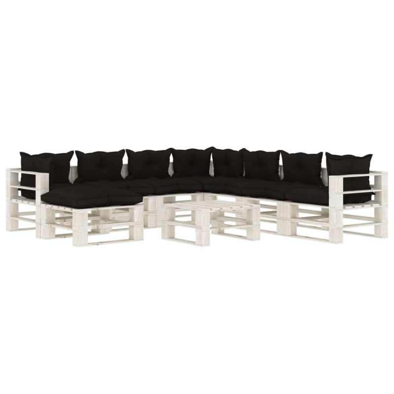 vidaXL 9-tlg. Garten-Lounge-Set Paletten mit Kissen in Schwarz Holz vidaXL 9-tlg. Garten-Lounge-Set Paletten mit Kissen in Schwarz Holz