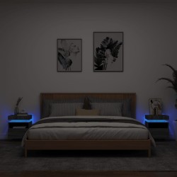 vidaXL Nachttische mit LED-Leuchten 2 Stk. Grau Sonoma 40x39x48,5 cm