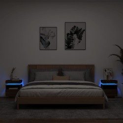 vidaXL Nachttische mit LED-Leuchten 2 Stk. Braun Eiche 40x39x48,5 cm