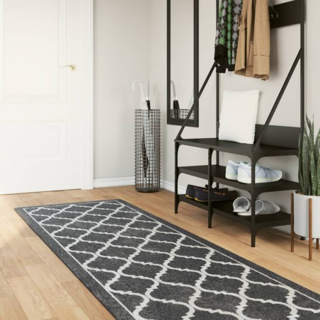 vidaXL Teppich Waschbar Schwarz und Weiß 80x300 cm Rutschfest