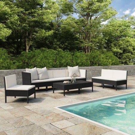 9-tlg. Garten-Lounge-Set mit Auflagen Poly Rattan Schwarz