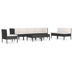9-tlg. Garten-Lounge-Set mit Auflagen Poly Rattan Schwarz