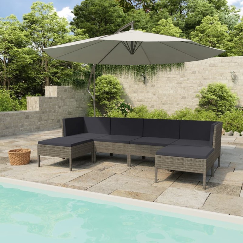vidaXL 6-tlg. Garten-Lounge-Set mit Auflagen Poly Rattan Grau vidaXL 6-tlg. Garten-Lounge-Set mit Auflagen Poly Rattan Grau