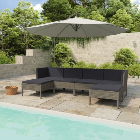 vidaXL 6-tlg. Garten-Lounge-Set mit Auflagen Poly Rattan Grau