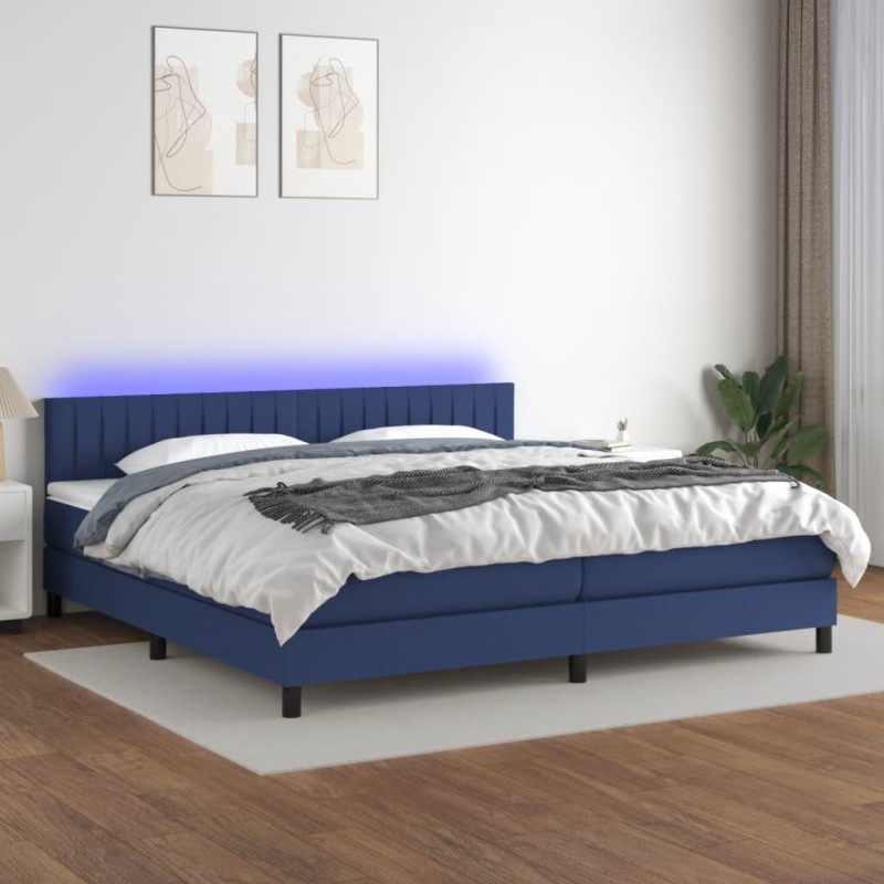 vidaXL Boxspringbett mit Matratze & LED Blau 200x200 cm Stoff vidaXL Boxspringbett mit Matratze & LED Blau 200x200 cm Stoff
