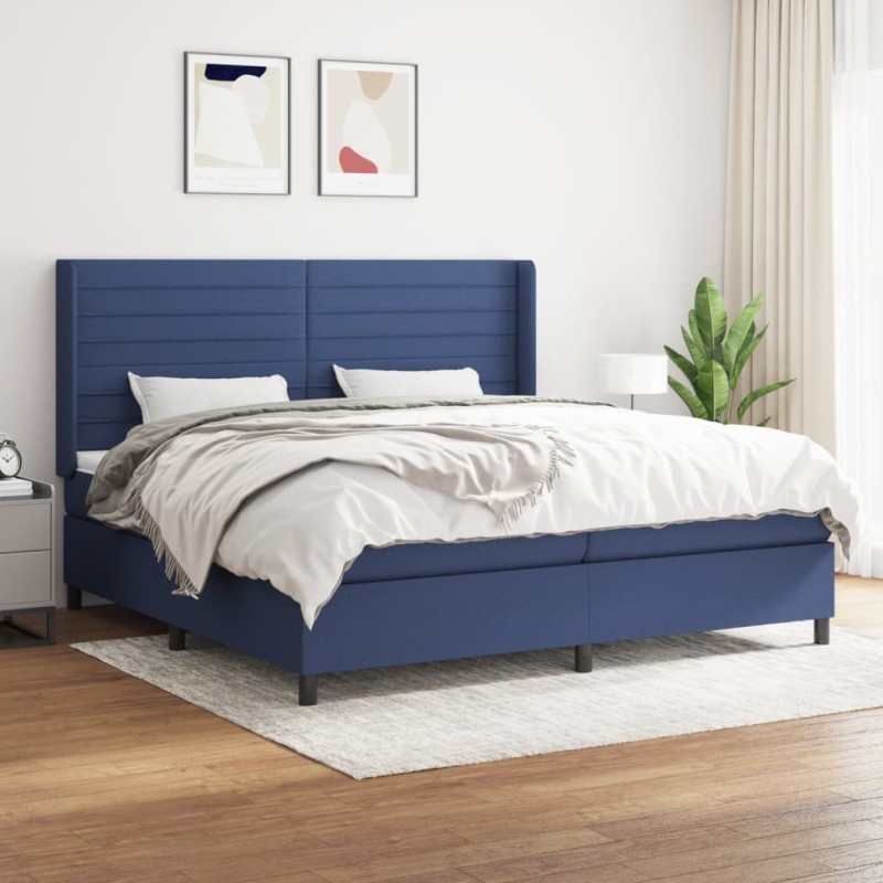 vidaXL Boxspringbett mit Matratze Blau 200x200 cm Stoff vidaXL Boxspringbett mit Matratze Blau 200x200 cm Stoff