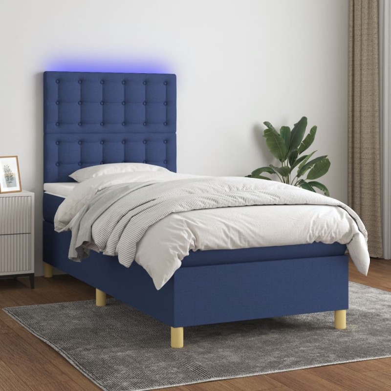 vidaXL Boxspringbett mit Matratze & LED Blau 100x200 cm Stoff vidaXL Boxspringbett mit Matratze & LED Blau 100x200 cm Stoff