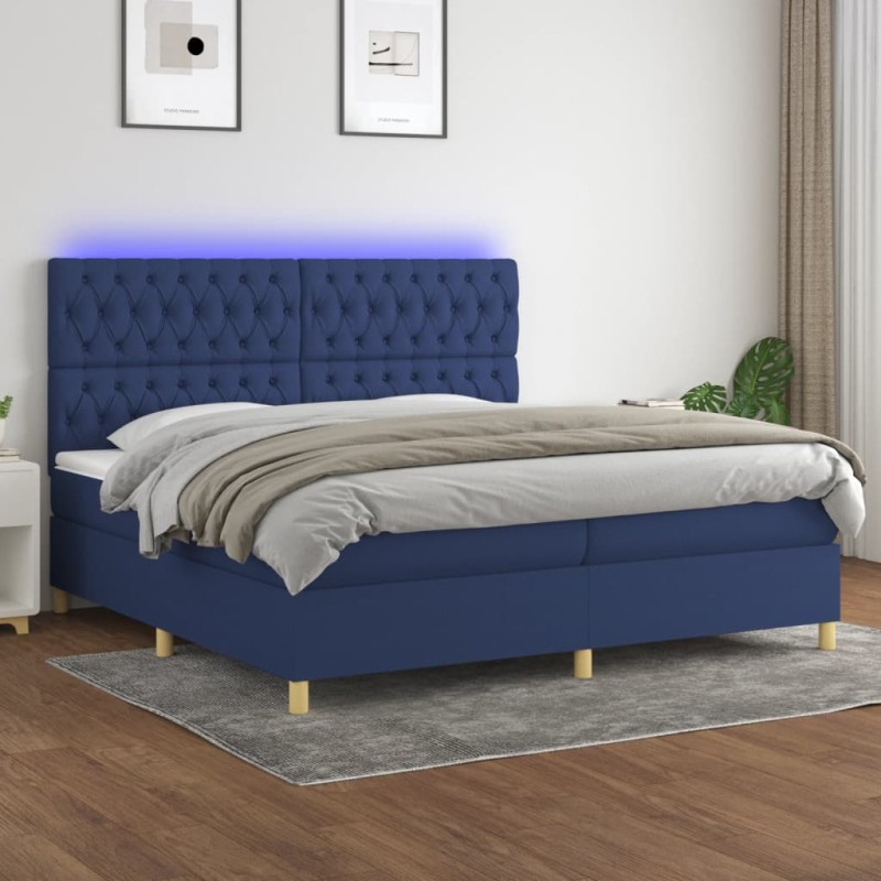 vidaXL Boxspringbett mit Matratze & LED Blau 200x200 cm Stoff vidaXL Boxspringbett mit Matratze & LED Blau 200x200 cm Stoff
