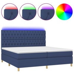 vidaXL Boxspringbett mit Matratze & LED Blau 200x200 cm Stoff