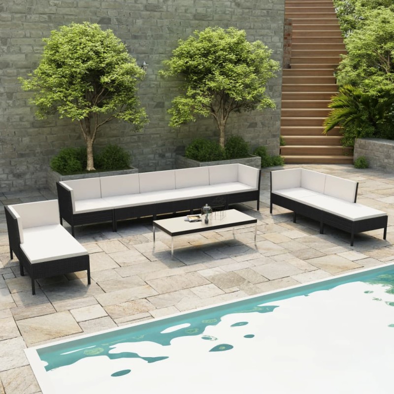 vidaXL 10-tlg. Garten-Lounge-Set mit Auflagen Poly Rattan Schwarz vidaXL 10-tlg. Garten-Lounge-Set mit Auflagen Poly Rattan Schwarz