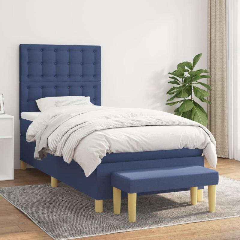 vidaXL Boxspringbett mit Matratze Blau 100x200 cm Stoff vidaXL Boxspringbett mit Matratze Blau 100x200 cm Stoff
