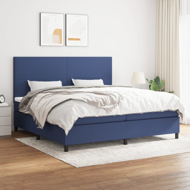 vidaXL Boxspringbett mit Matratze Blau 200x200 cm Stoff vidaXL Boxspringbett mit Matratze Blau 200x200 cm Stoff