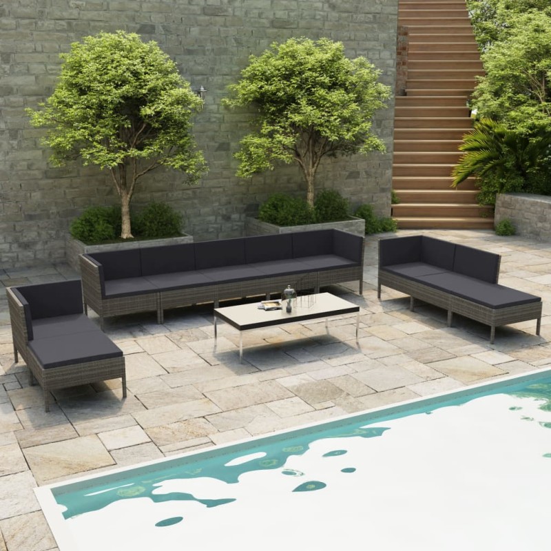 vidaXL 10-tlg. Garten-Lounge-Set mit Auflagen Poly Rattan Grau vidaXL 10-tlg. Garten-Lounge-Set mit Auflagen Poly Rattan Grau