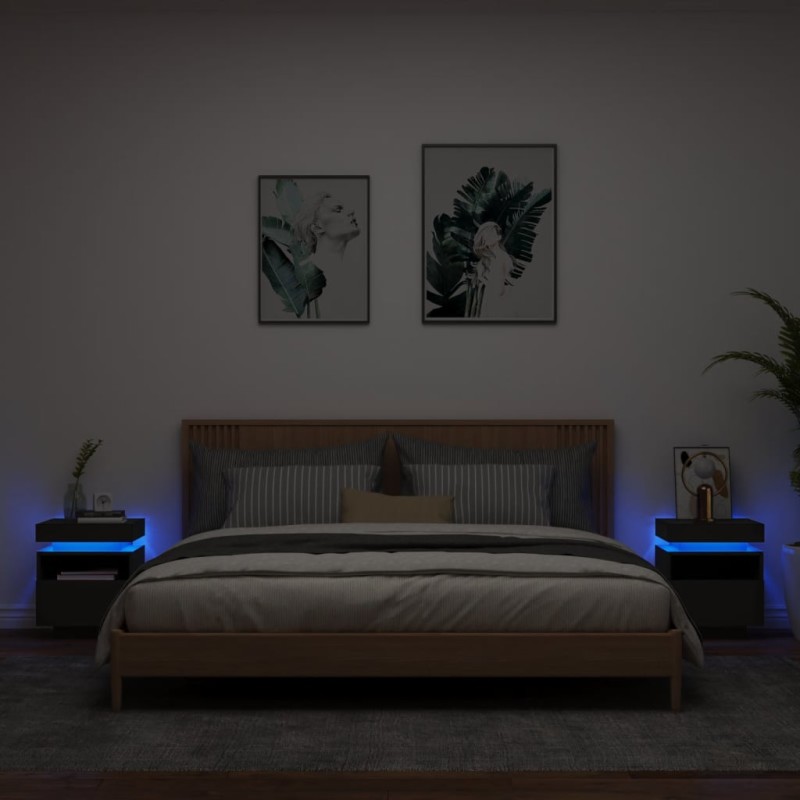 vidaXL Nachttische mit LED-Leuchten 2 Stk. Schwarz 40x39x48,5 cm vidaXL Nachttische mit LED-Leuchten 2 Stk. Schwarz 40x39x48,5 cm