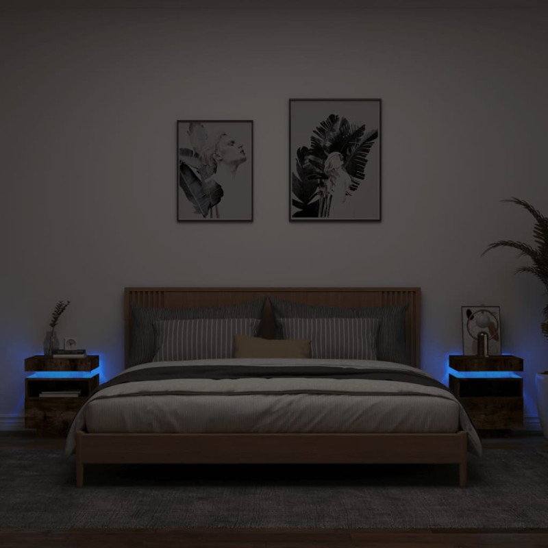 vidaXL Nachttische mit LED-Leuchten 2 Stk. Räuchereiche 40x39x48,5 cm vidaXL Nachttische mit LED-Leuchten 2 Stk. Räuchereiche 40x39x48,5 cm