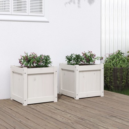 vidaXL Pflanzkübel 2 Stk. Weiß Massivholz Kiefer
