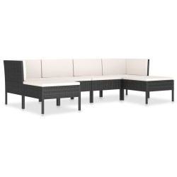 vidaXL 6-tlg. Garten-Lounge-Set mit Auflagen Poly Rattan Schwarz