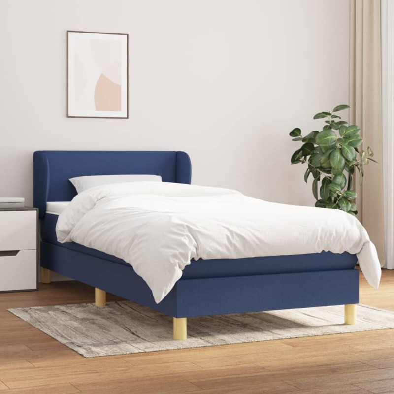 vidaXL Boxspringbett mit Matratze Blau 100x200 cm Stoff vidaXL Boxspringbett mit Matratze Blau 100x200 cm Stoff