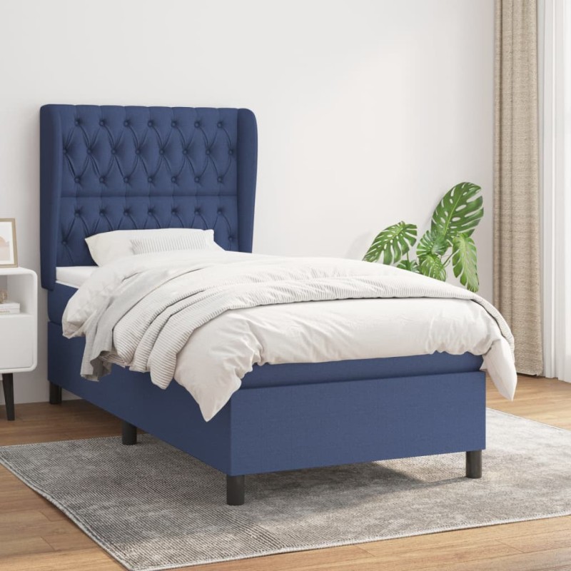 vidaXL Boxspringbett mit Matratze Blau 100x200 cm Stoff vidaXL Boxspringbett mit Matratze Blau 100x200 cm Stoff