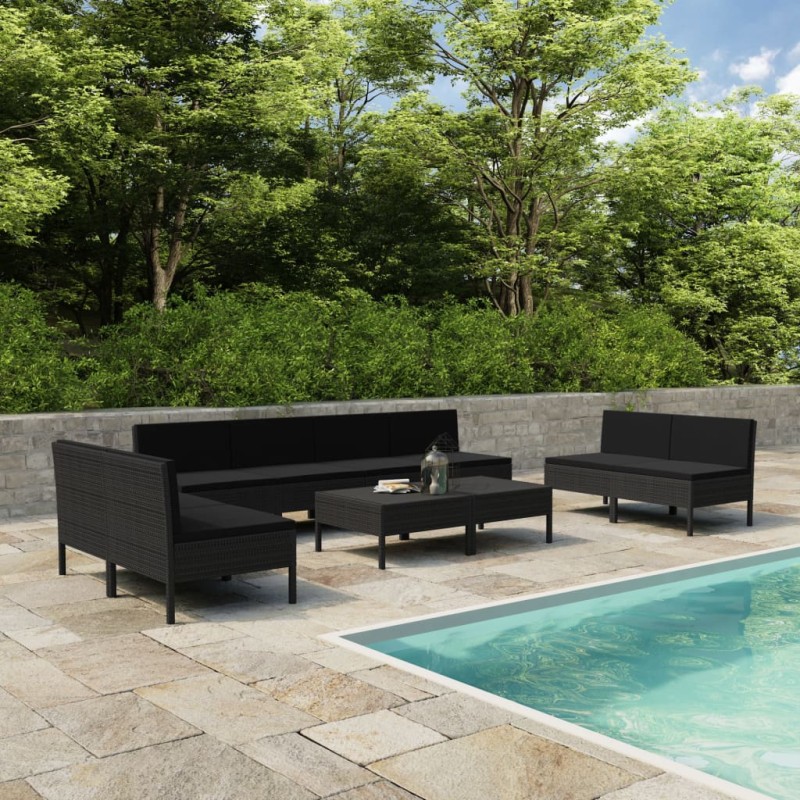 10-tlg. Garten-Lounge-Set mit Auflagen Poly Rattan Schwarz 10-tlg. Garten-Lounge-Set mit Auflagen Poly Rattan Schwarz