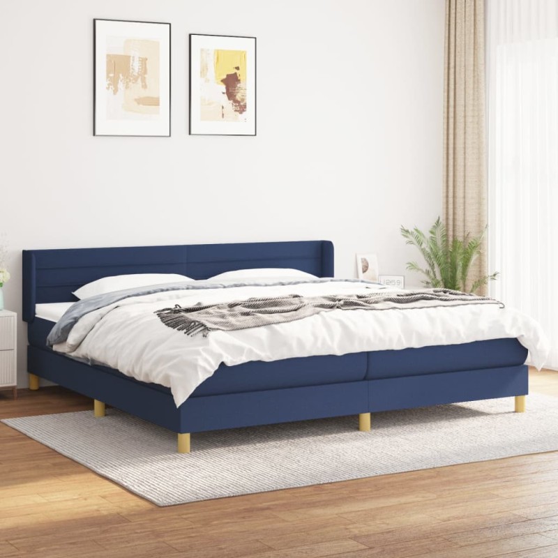 vidaXL Boxspringbett mit Matratze Blau 200x200 cm Stoff vidaXL Boxspringbett mit Matratze Blau 200x200 cm Stoff