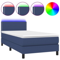 vidaXL Boxspringbett mit Matratze & LED Blau 100x200 cm Stoff